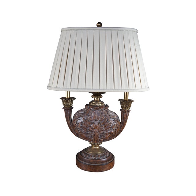 Neoclassical Set of 2 Maitland Smith Neoclassical Acanthus Carved Candlestick Buffet Table Lamps For Sale - Image 3 of 12