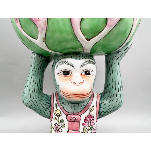 Vintage Andrea by Sadek Chinoiserie Monkey With Bok Choy Bowl – Hand-Painted Ceramic – Hollywood Regency / Grandmillennial For Sale In Houston - Image 6 of 13