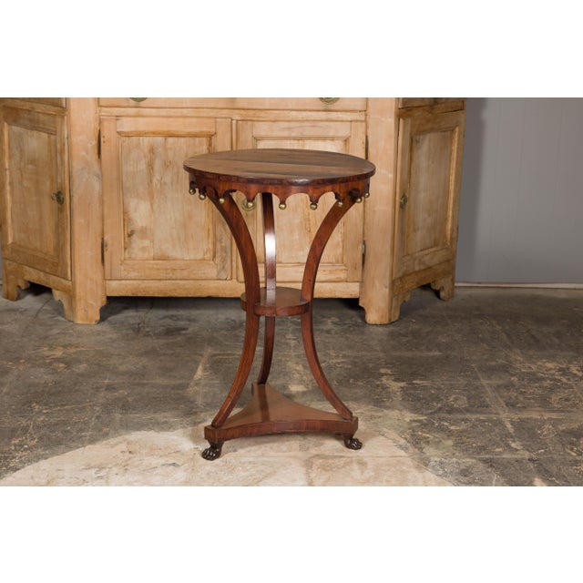 Italian Italian 1800s Walnut Guéridon Side Table with Carved Apron and Gilt Spheres For Sale - Image 3 of 12