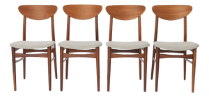 Vintage Scandinavian Danish Teak Dining Chairs in Light Grey Seats, 1960s, Denmark, Set of 4