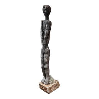 French Hand Carved Wood Sculpture Standing Femme Female For Sale