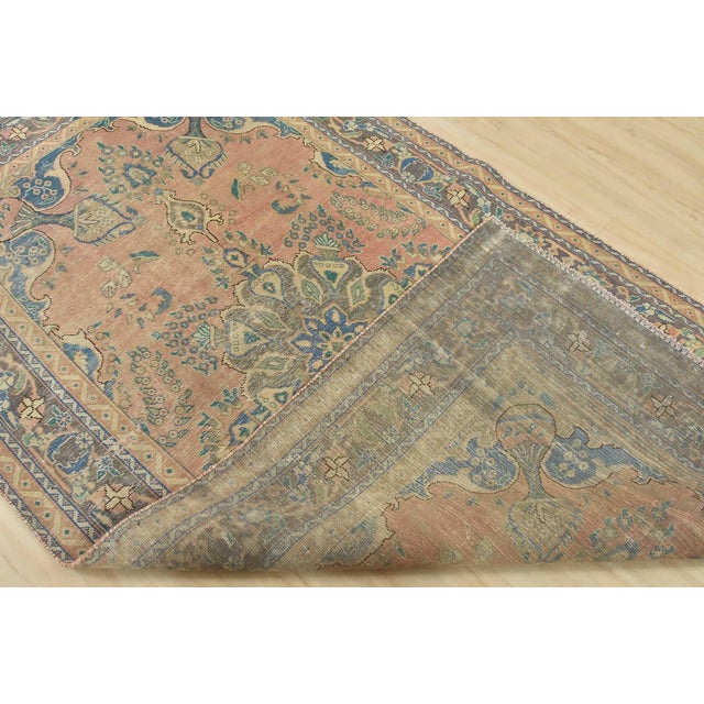Tabriz Rug 4'9'' X 8'5'' Pink Wool Vintage Distressed Hand-Knotted Carpet For Sale - Image 13 of 14