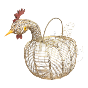 Vintage Wire Folk Art Rooster Egg Basket