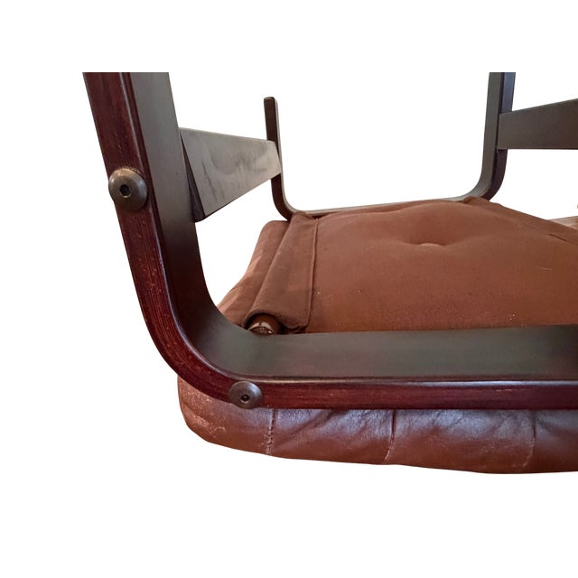 Vintage Norwegian Leather Ottoman | Scandinavian Mid-Century Modern Bentwood & Sling Footstool | Ingmar Relling Style For Sale - Image 14 of 16