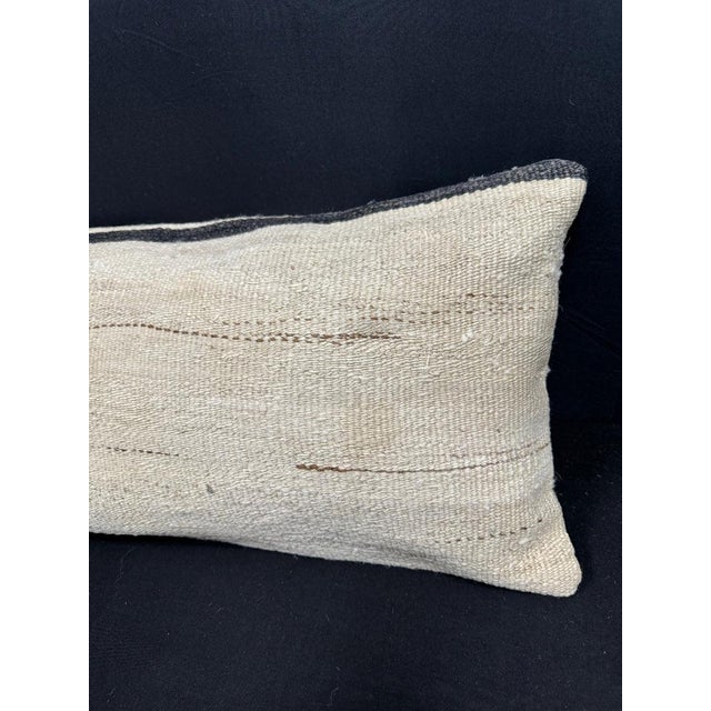 Turkish Hemp Pillow Cushion Natural Beige Black Cushion Cover 14x40 For Sale - Image 4 of 4
