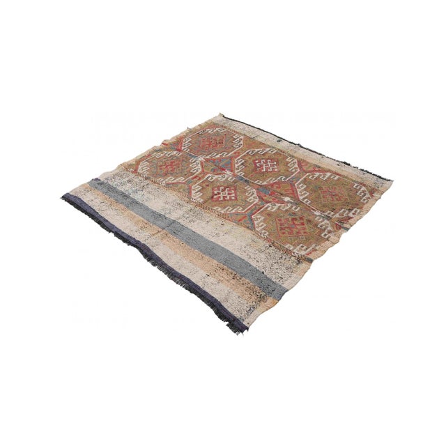 Handwoven vintage embroidered kilim rug from Marash region of Turkey. Approximately 50-60 years old. In good condition....