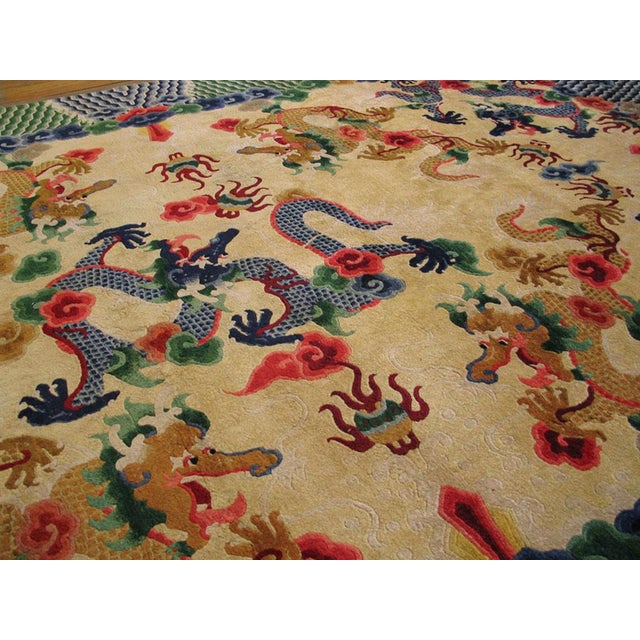 1920s Colorful Dragon Antique Chinese Silk Rug 6'3" X 9'3" Handknotted Wool Carpet For Sale - Image 4 of 8