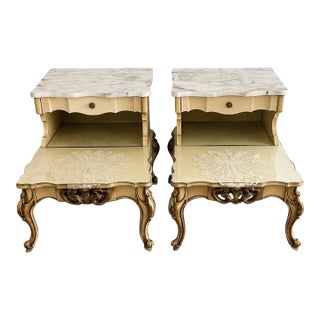 1960s Vintage French Provincial Marble End Tables, Pair For Sale
