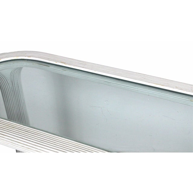 Vintage Oval Pencil Reed White Console Sofa Table With Glass Top For Sale - Image 11 of 12