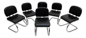 Bauhaus-Style Leatherette and Metal Chromed Cantilever Dining Chairs, 1970, Set of 6