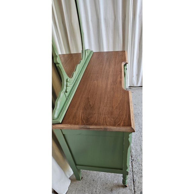 Wood Vanity With Mirror, Vintage Piece, Circa 1930's, Green Boho Style For Sale - Image 7 of 14