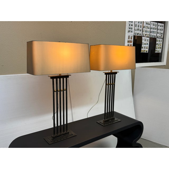 Metal Late 20th Century Tanner Kenzie Sculpted Iron Craftsman Table Lamps, Pair For Sale - Image 7 of 12