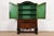 1920s Antique Chinoiserie Jacobean Green Lacquered Hand Painted Bookcase or Bar Cabinet, Circa 1920s For Sale - Image 5 of 15