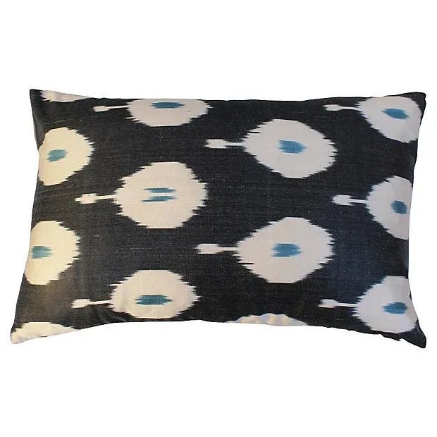 Silk Ikat Peacock Pillows- A Pair For Sale - Image 4 of 5
