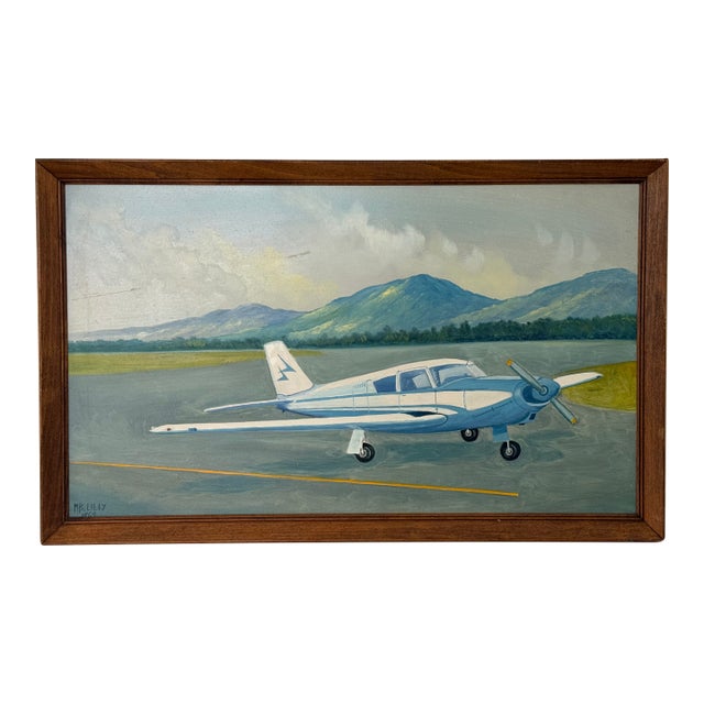 1960s Oil Painting of Single Prop Engine, Signed For Sale
