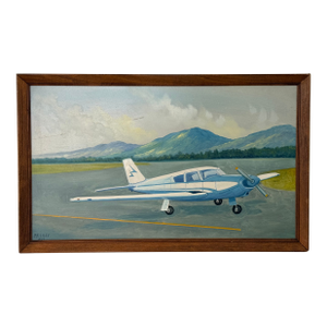 1960s Oil Painting of Single Prop Engine, Signed