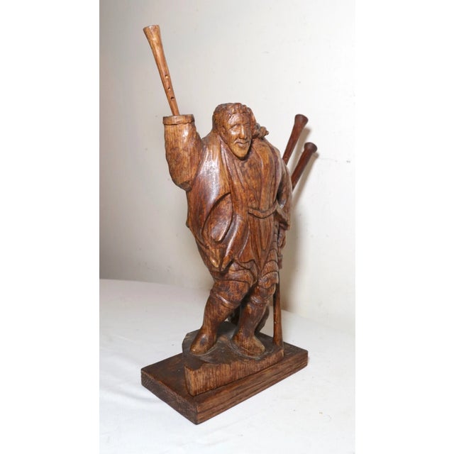 1940s Obscure Folk Art Hand Carved Wood Figural Man Trumpet Sculpture Statue For Sale In New York - Image 6 of 12