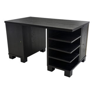 Vintage Art Deco Oak Black Desk, 1930s For Sale