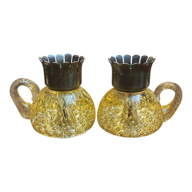 1960s Murano Gold Candlesticks Signed(Pictured) Ars Cenedese Murano For Sale