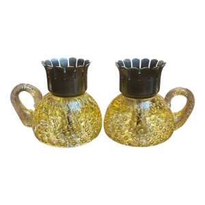 1960s Murano Gold Candlesticks Signed(Pictured) Ars Cenedese Murano