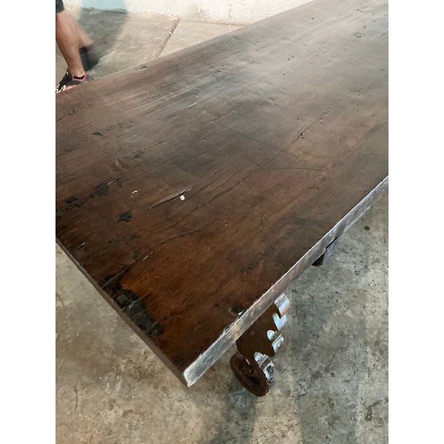 Wood Vintage Boho 18th Century Monumental Lyre Dining Table For Sale - Image 7 of 11