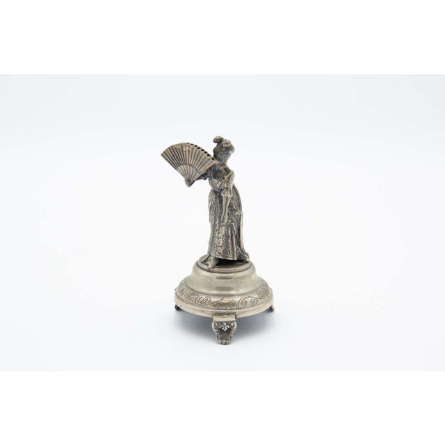 Silver Toothpick Holder with Japanese Geisha Figure For Sale - Image 4 of 4