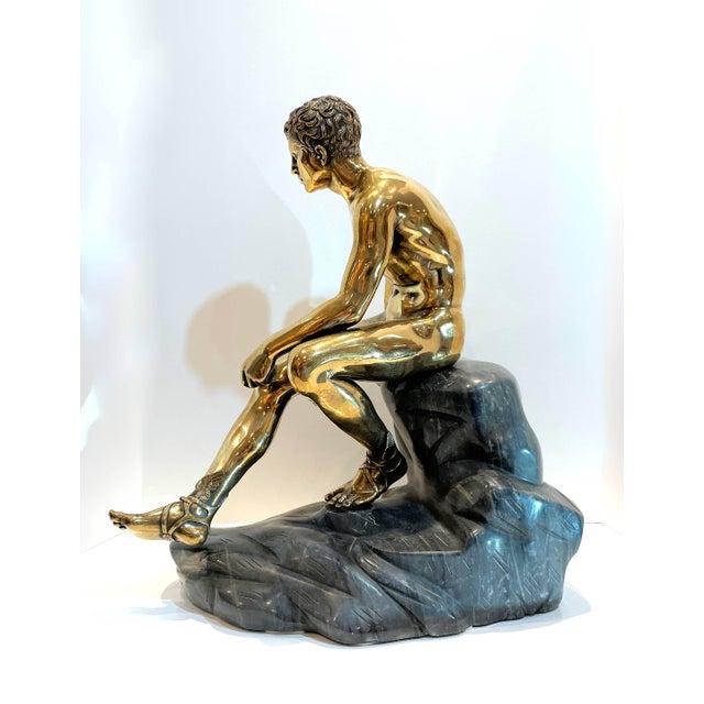 Late 20th Century Bronze Nude Mercury Figural Sculpture on Stone Base For Sale - Image 4 of 11
