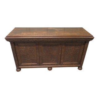 Gothic Credenza in Carved Golden Oak For Sale