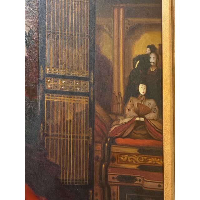 Textile Late 20th Century Large Painting of Two Curious Girls For Sale - Image 7 of 7