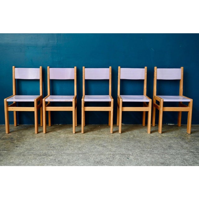 Vintage Octagonal Children's Table & Chairs in Beech and Lilac Formica, 1970s, Set of 6 For Sale - Image 15 of 18
