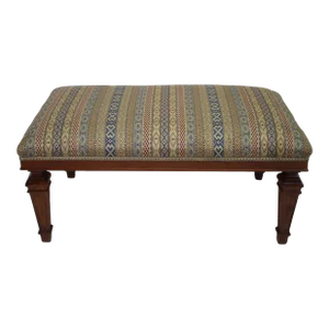 1940s French Style Walnut Footstool With Linen Upholstery