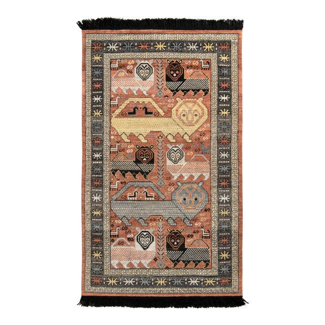 Rug & Kilim Tribal Style Rug, Red and Gray Lion Pictorial, 6x9 For Sale