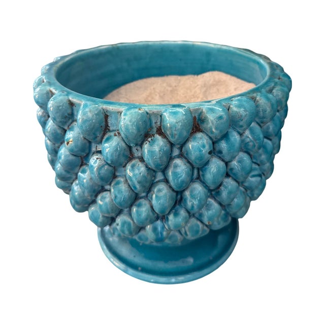 Great Vintage Flowers Pot Turquoise-Glazed Ceramics.