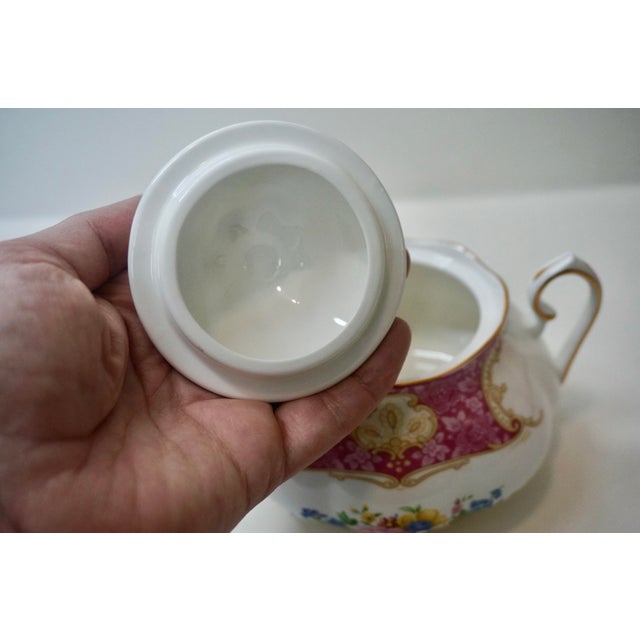 White Royal Albert Lady Carlyle Bone China Teapot & Lidded Sugar Bowl - 2 Pieces For Sale - Image 8 of 10