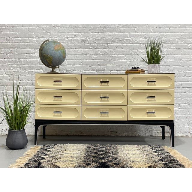 Extremely RARE Mid Century Modern Rosewood + Plastic Credenza by Henri Vallieres, c. 1960s, Made in Canada. Reminiscent of...