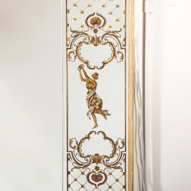 Silver Art Deco Giltwood Wall Mirror With Ornate Eglomise Border & Mythological Motifs For Sale - Image 8 of 12