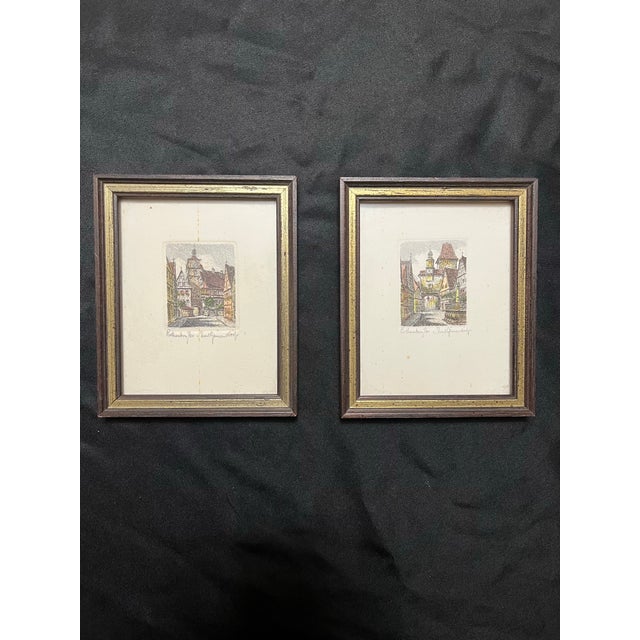 A set of two miniature etchings by Ernst Geissendörfer of Rothenburg, Germany in the mid-1900’s. Each piece is a beautiful...