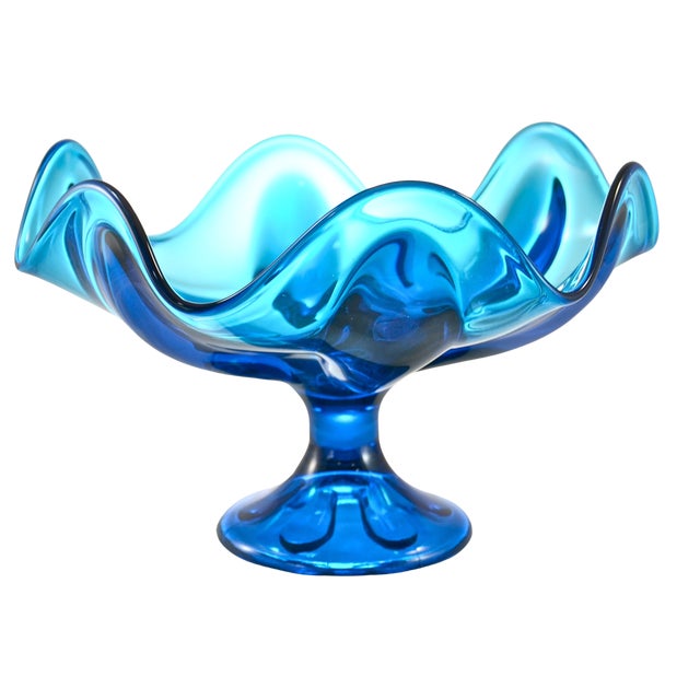 Mid-Century Modern Mid Century Peacock Blue Pedestal Bowl For Sale - Image 3 of 5