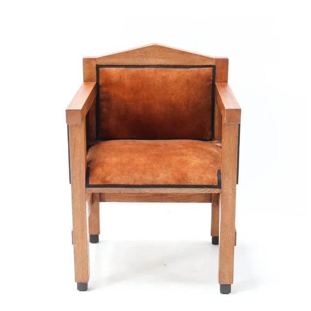 1930s Art Deco Hague School Oak Armchair by Jacques Grubben, 1930s For Sale - Image 5 of 11