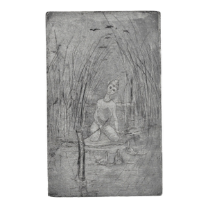 1950s Alexandra Merker Feeding Ducks Etching