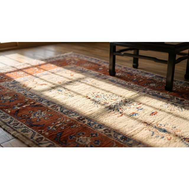 Textile Fine Rare Ivory Background Color Antique Persian Sarouk Farahan Allover Rug For Sale - Image 7 of 7