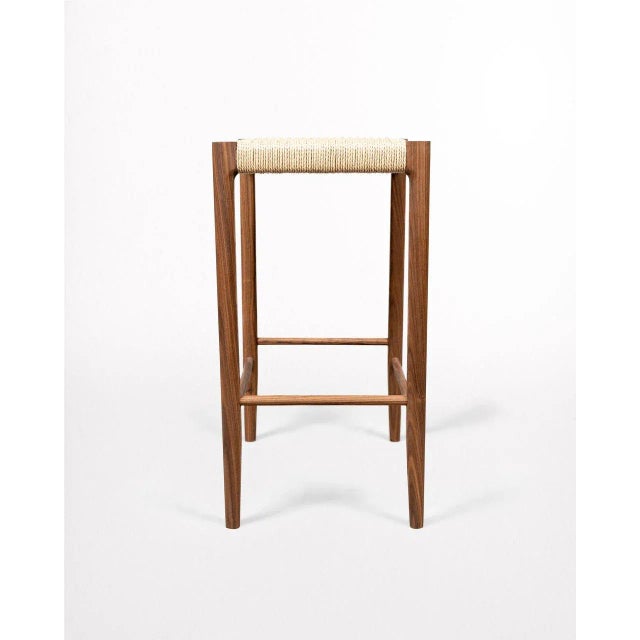 Wood Danish Modern Papyri Counter Stool in Walnut With Hand Woven Paper Cord For Sale - Image 7 of 9
