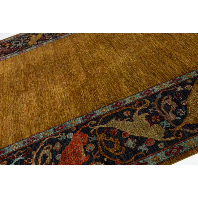 2020s 9x12 Modern Bidjar Style Hand-Knotted Wool Rug - Golden Ochre & Midnight Navy For Sale - Image 5 of 11