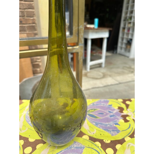 1970s Green Glass Skinny Neck Vase For Sale - Image 4 of 8