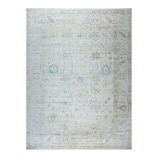 10x15 Ivory Hand-Knotted Silk Faded Floral Medallion Traditional Carpet Rug For Sale