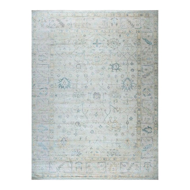 10x15 Ivory Hand-Knotted Silk Faded Floral Medallion Traditional Carpet Rug For Sale