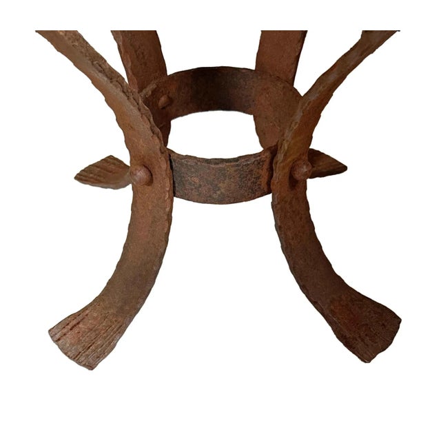 Antique Italian style wrought iron side table, guéridon or bistro-style side table. with mirrored glass top. The base...