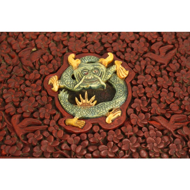 Late 19th Century Chinese Red Cinnabar Box With Carved Stone Dragon For Sale In Houston - Image 6 of 12