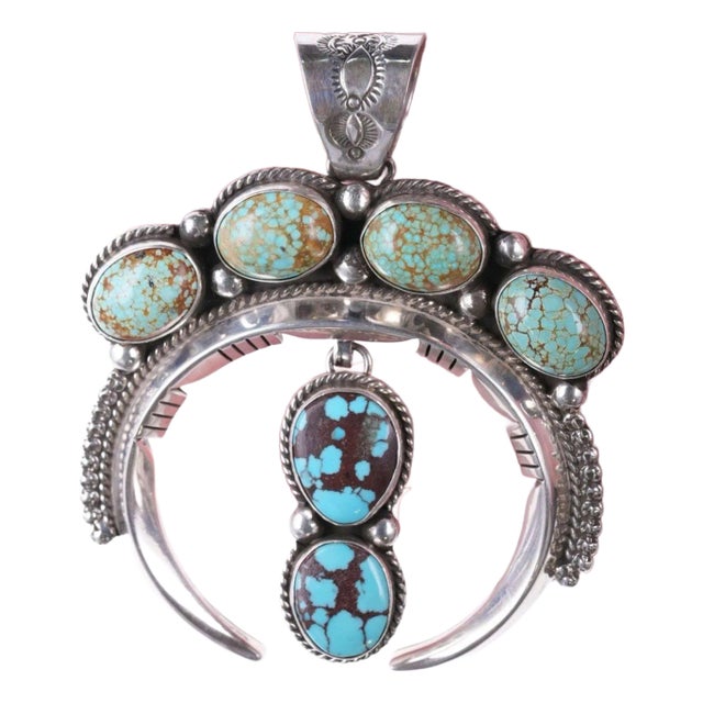 John Nelson Navajo Sterling and Ber-burnham Turquoise Pendant For Sale