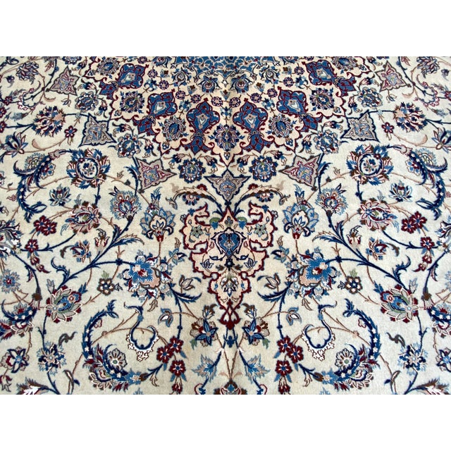 Cream Persian Isfahan Fine Silk and Wool Rug 8'6 X 11'10 For Sale - Image 8 of 12